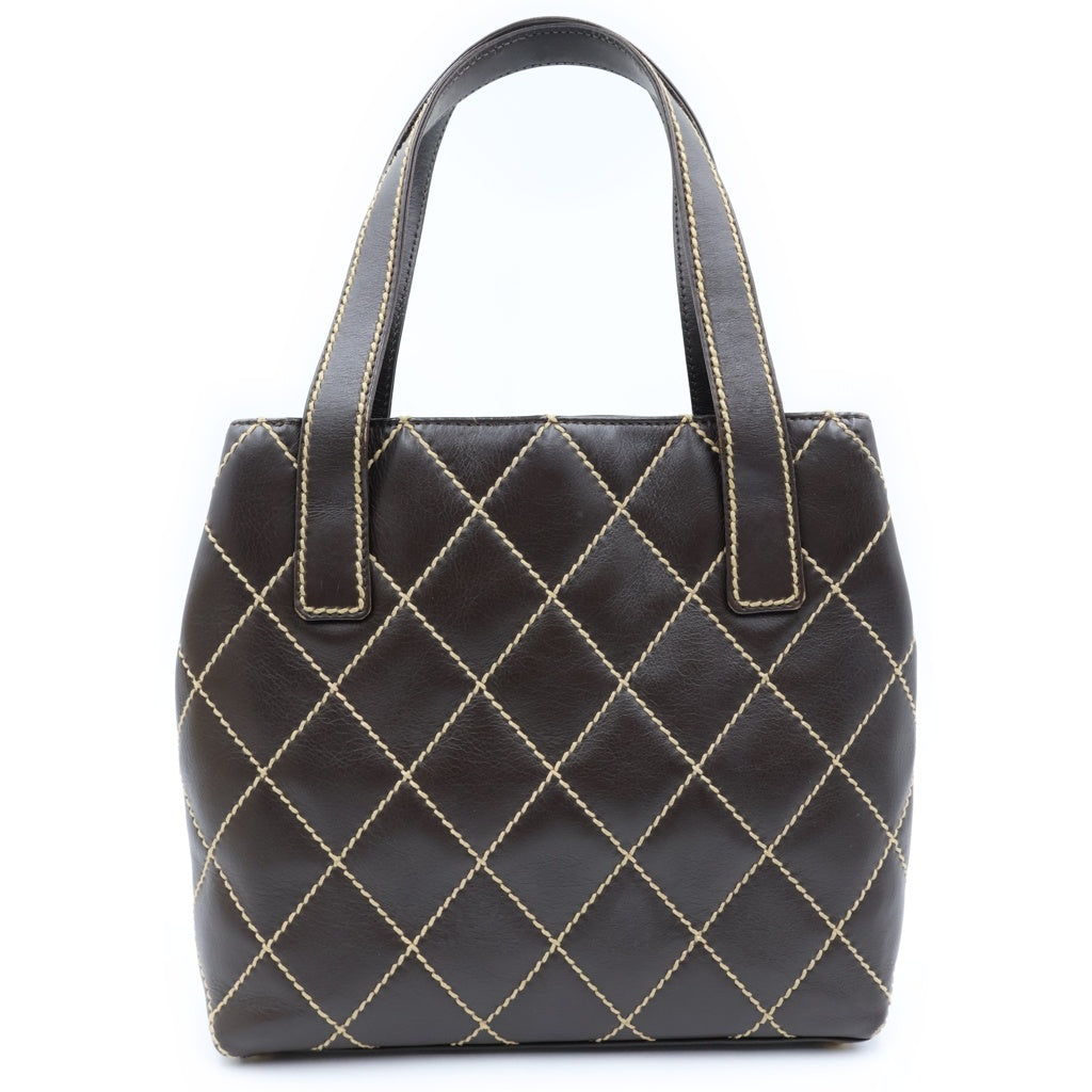 CHANEL(シャネル) ワイルドステッチ ハンドバッグ マトラッセ レザー ダークブラウン レディース