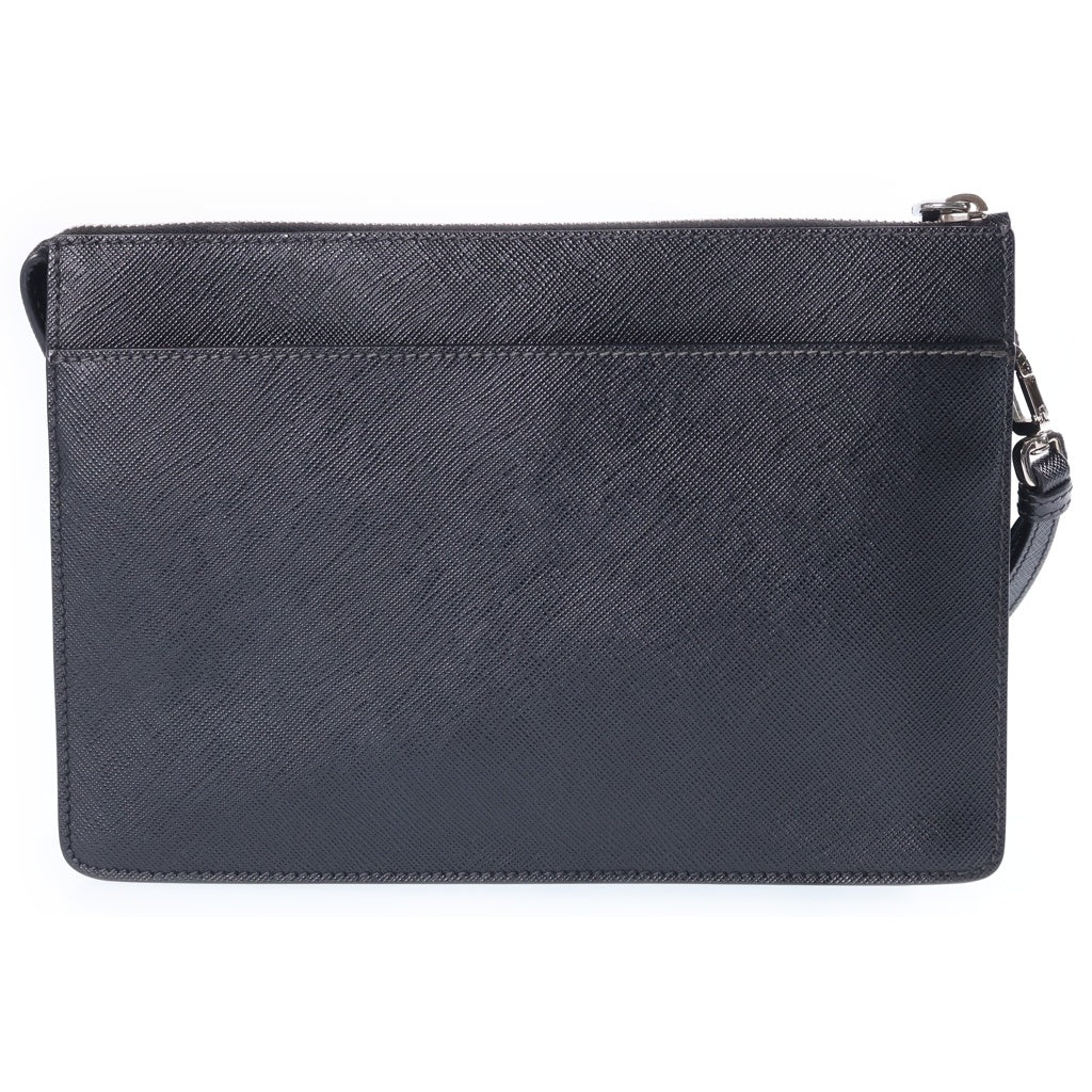 PRADA(プラダ) サフィアーノ クラッチバッグ セカンドバッグ ポーチ ブラック レザー 2VF032 シルバー金具