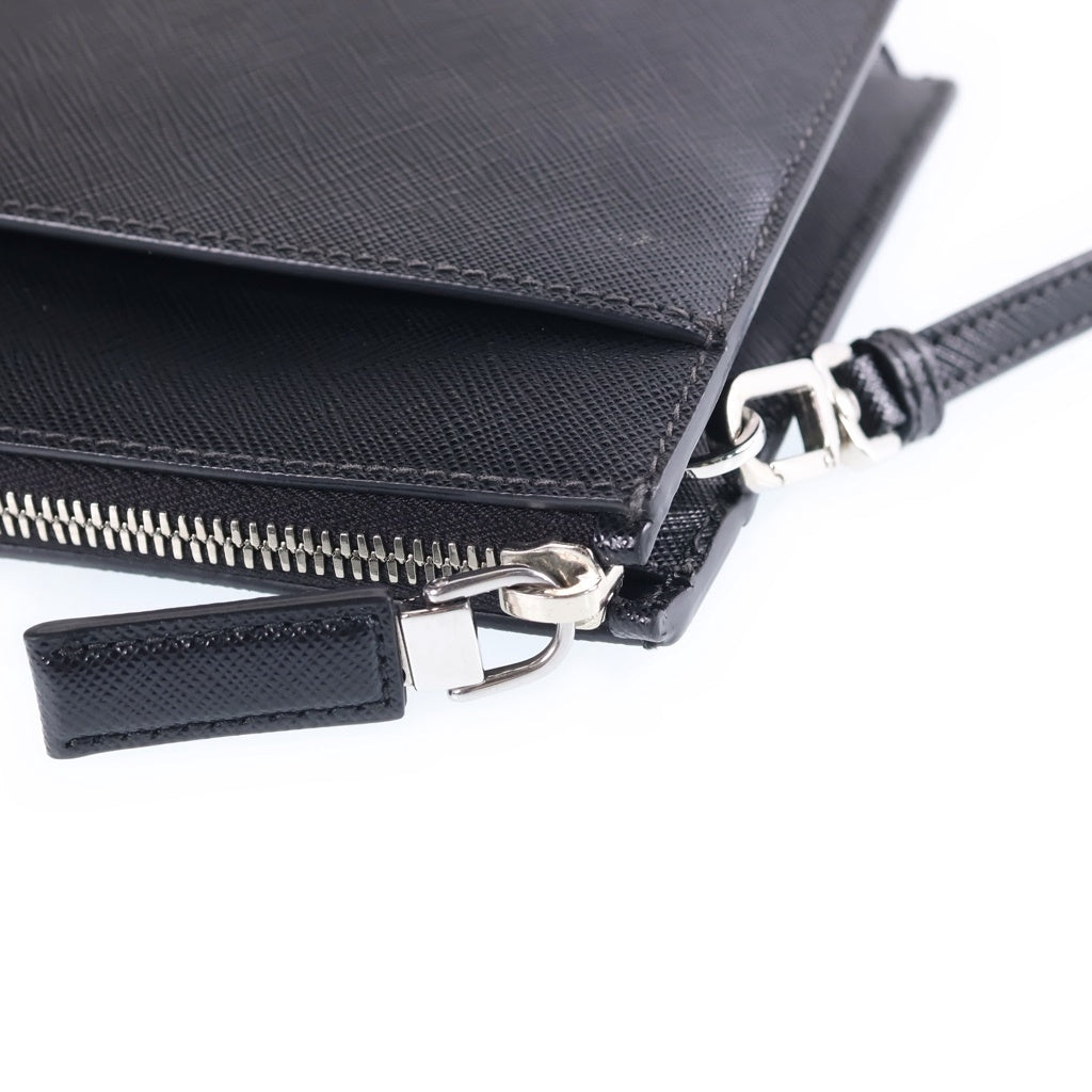 PRADA(プラダ) サフィアーノ クラッチバッグ セカンドバッグ ポーチ ブラック レザー 2VF032 シルバー金具