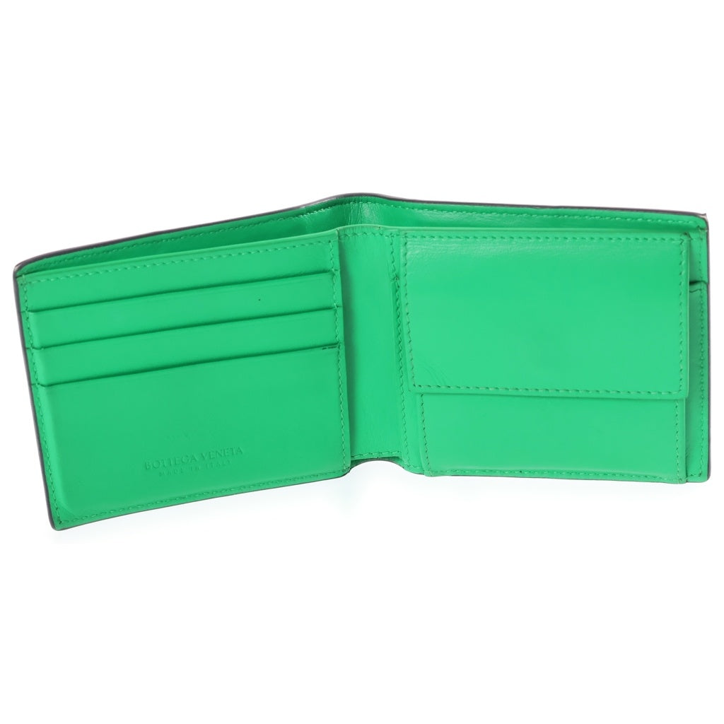 BOTTEGA VENETA(ボッテガヴェネタ) マキシイントレチャート コンパクトウォレット 二つ折り財布 ブラック×グリーン レザー レディース