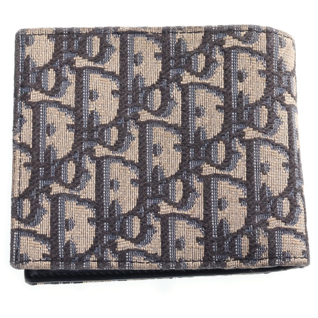 Christian Dior(クリスチャンディオール) オブリーク 二つ折り財布 コンパクトウォレット カードケース ベージュ レザー×キャンバス レディース