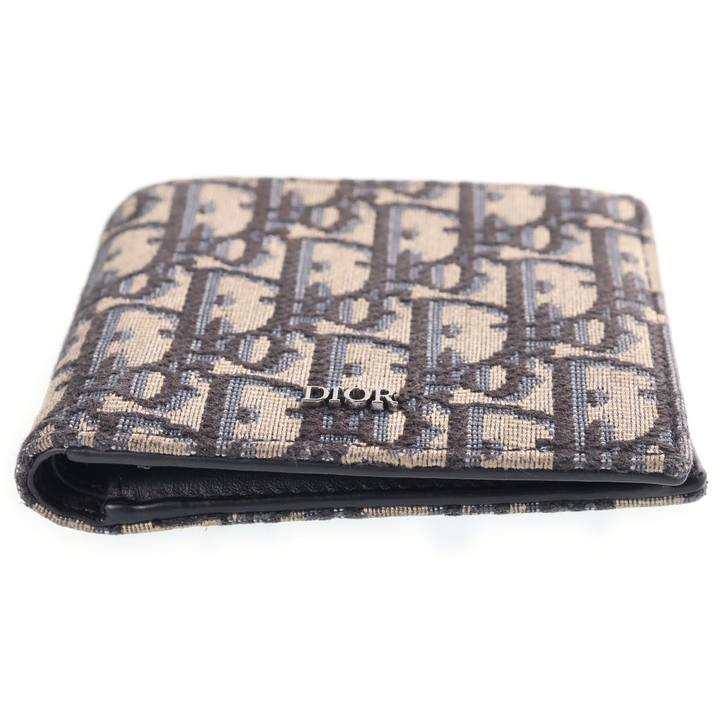 Christian Dior(クリスチャンディオール) オブリーク 二つ折り財布 コンパクトウォレット カードケース ベージュ レザー×キャンバス レディース