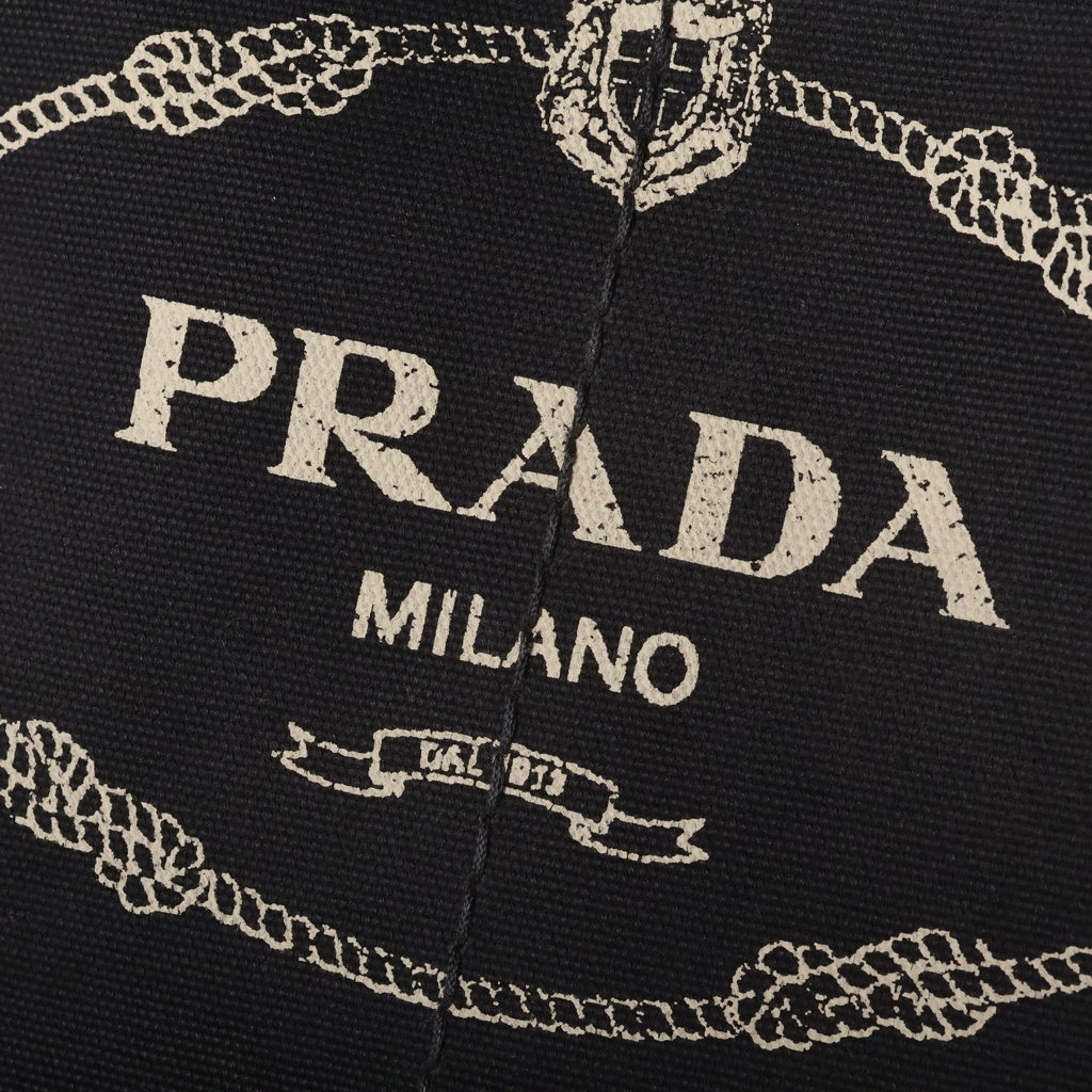 PRADA(プラダ) カナパ トライアングルロゴプレート キャンバス 2WAY ハンド ショルダー トートバッグ ブラック ゴールド金具 1BG642 レディース