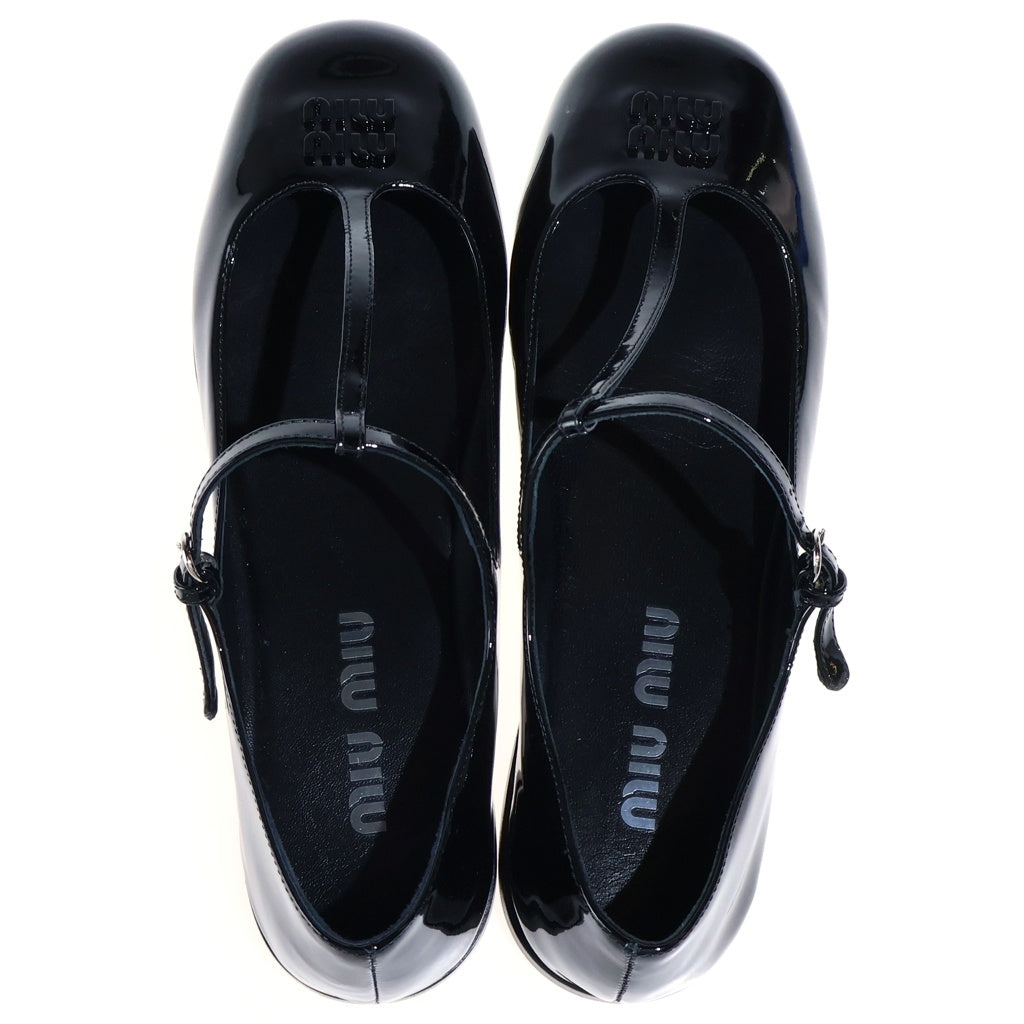 miumiu(ミュウミュウ) バレエ フラット シューズ パンプス ロゴ パテントレザー ブラック レディース