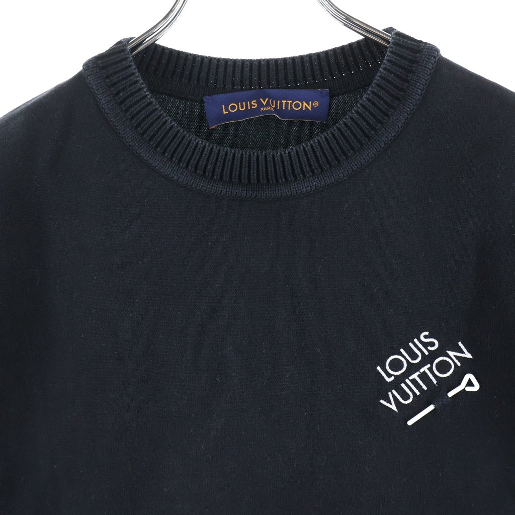 LOUIS VUITTON(ルイヴィトン) シグネチャーショートスリーブTシャツ ロゴ刺繍 半袖カットソー ブラック RM241Q OY8 HNN42W