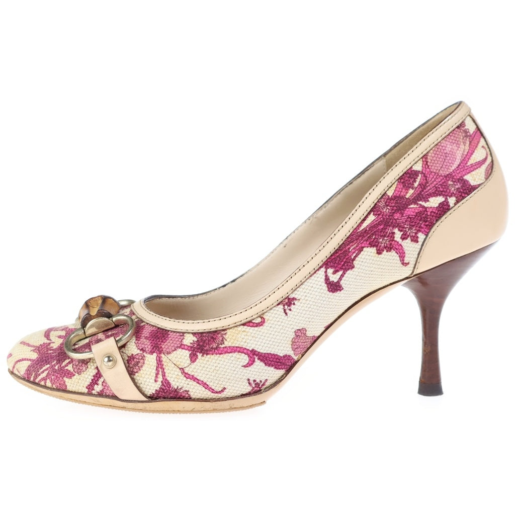 GUCCI(グッチ) HORSE BIT FLOWER PATTERN PUMPS ホースビット 花柄 パンプス ベージュ レディース