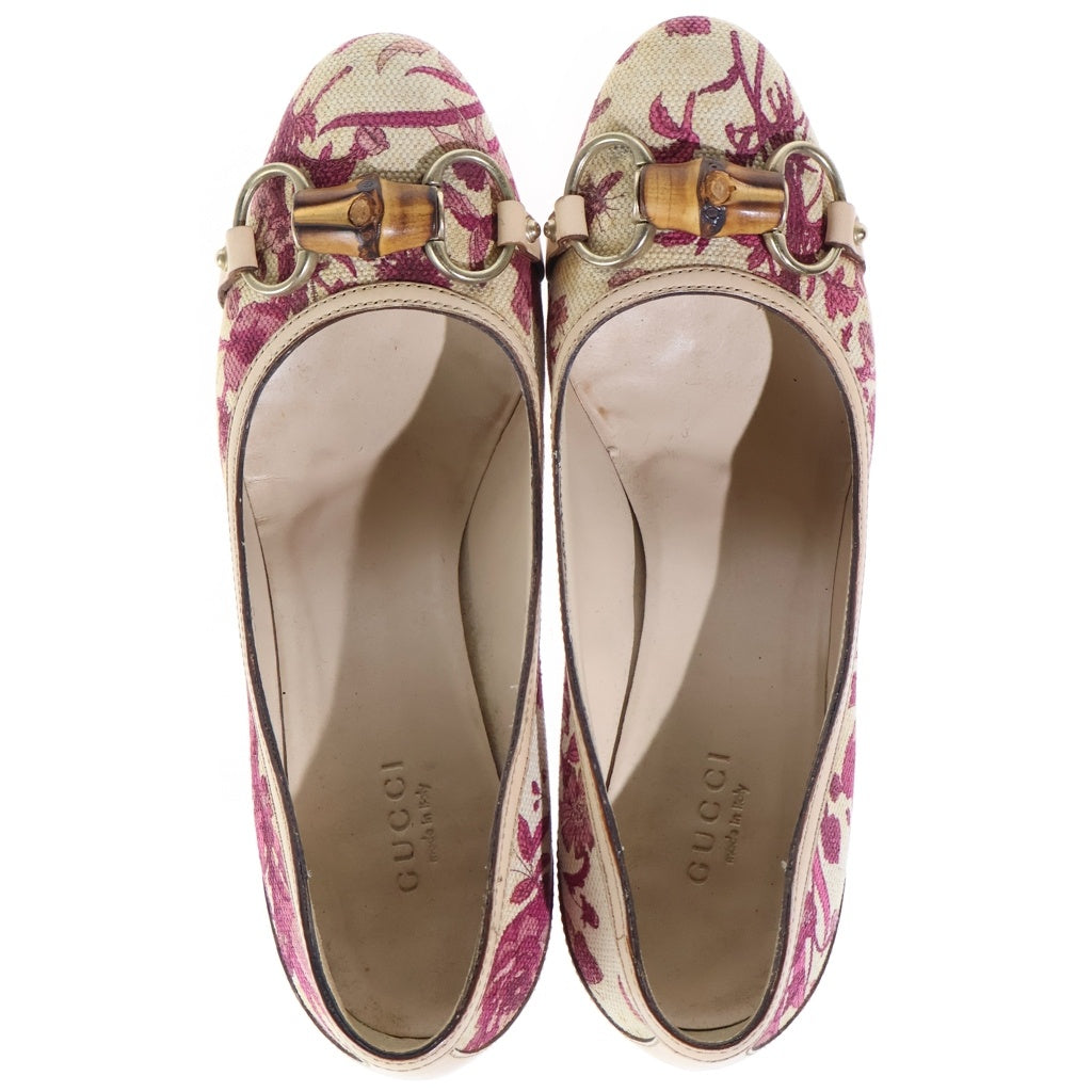 GUCCI(グッチ) HORSE BIT FLOWER PATTERN PUMPS ホースビット 花柄 パンプス ベージュ レディース