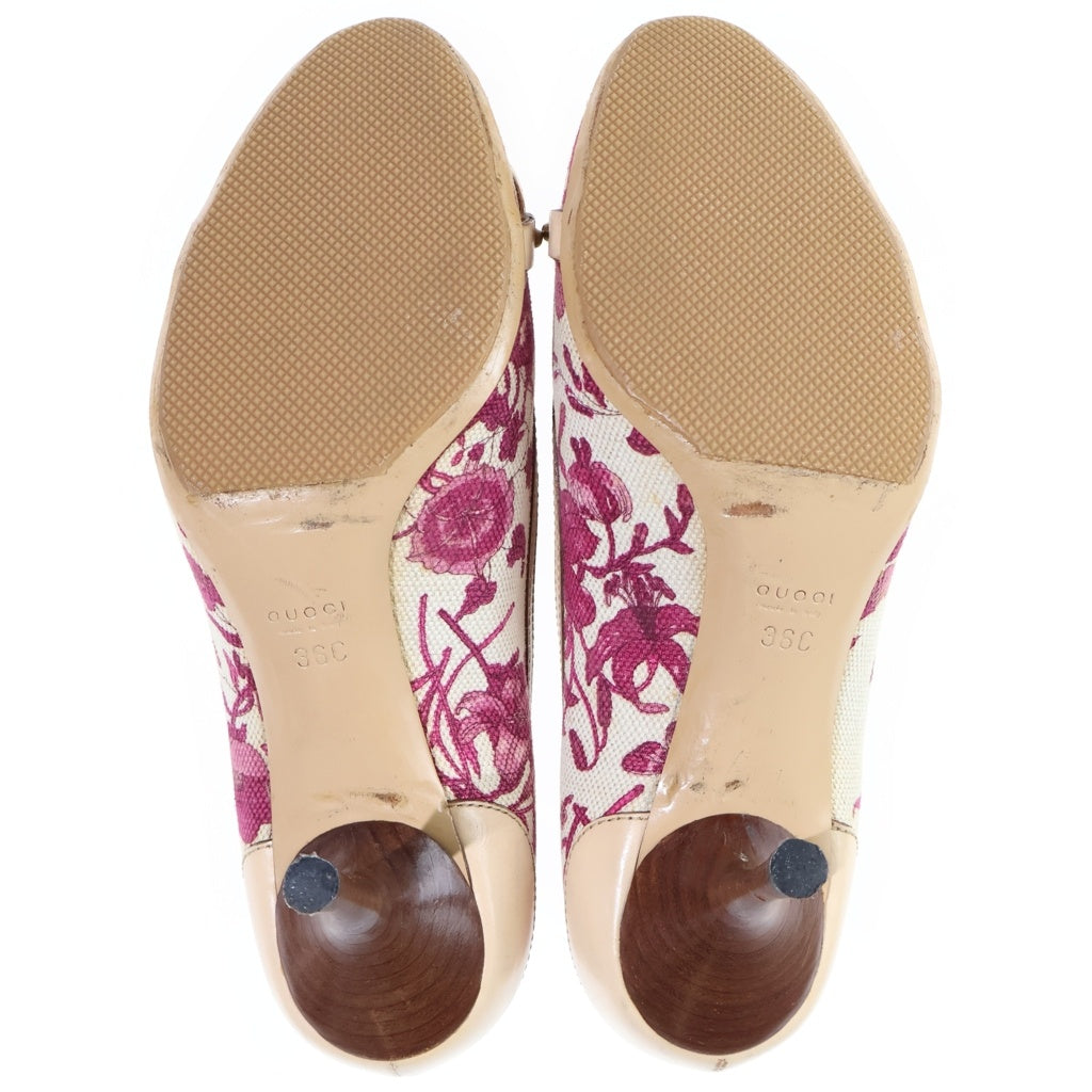 GUCCI(グッチ) HORSE BIT FLOWER PATTERN PUMPS ホースビット 花柄 パンプス ベージュ レディース