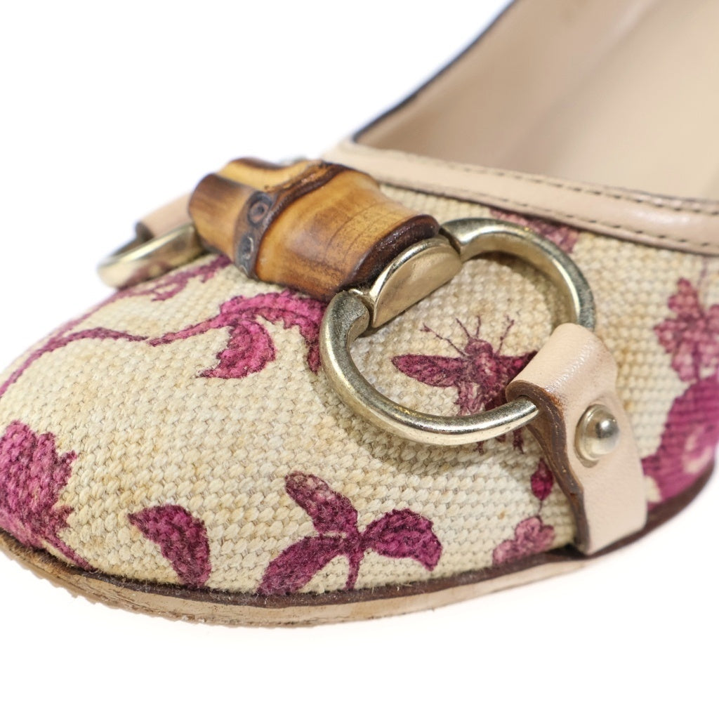 GUCCI(グッチ) HORSE BIT FLOWER PATTERN PUMPS ホースビット 花柄 パンプス ベージュ レディース