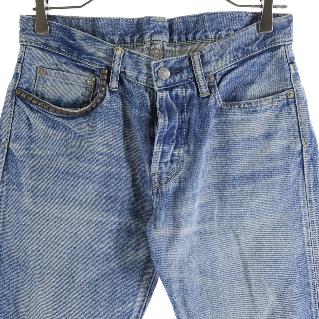 HYSTERIC GLAMOUR(ヒステリックグラマー) LEATHER PATCH DENIM PANTS 革パッチ スタッズ ボタンフライ デニムパンツ ジーンズ インディゴ