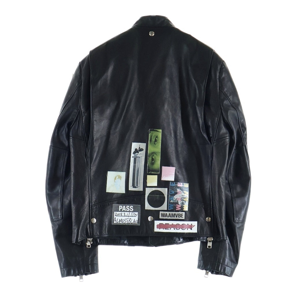ALMOSTBLACK(オールモストブラック) FAN別注 1thANNIVERSARY LEATHER JACKET FAN一周年記念装飾 レザージャケット ダブルライダース ブラック 18SS-J008
