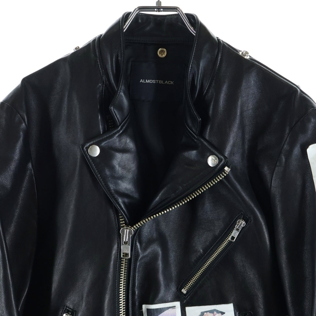 ALMOSTBLACK(オールモストブラック) FAN別注 1thANNIVERSARY LEATHER JACKET FAN一周年記念装飾 レザージャケット ダブルライダース ブラック 18SS-J008
