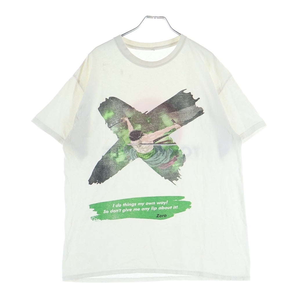 NO BRAND(ノーブランド) ゾロプリント クルーネック半袖Tシャツ カットソー アニメTシャツ ホワイト