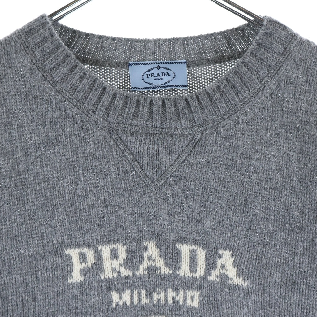 PRADA(プラダ) 23SS ロゴクルーネック カシミヤ ウールニットセーター グレー P24G1V