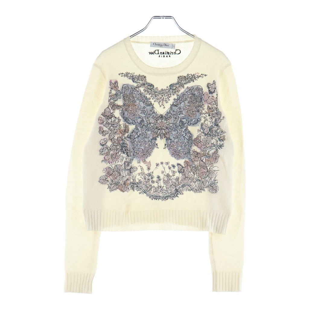 Christian Dior(クリスチャンディオール) 23AW Butterfly Around The World バタフライ刺繍 クルーネックニット セーター レディース ホワイト 414S57AM078