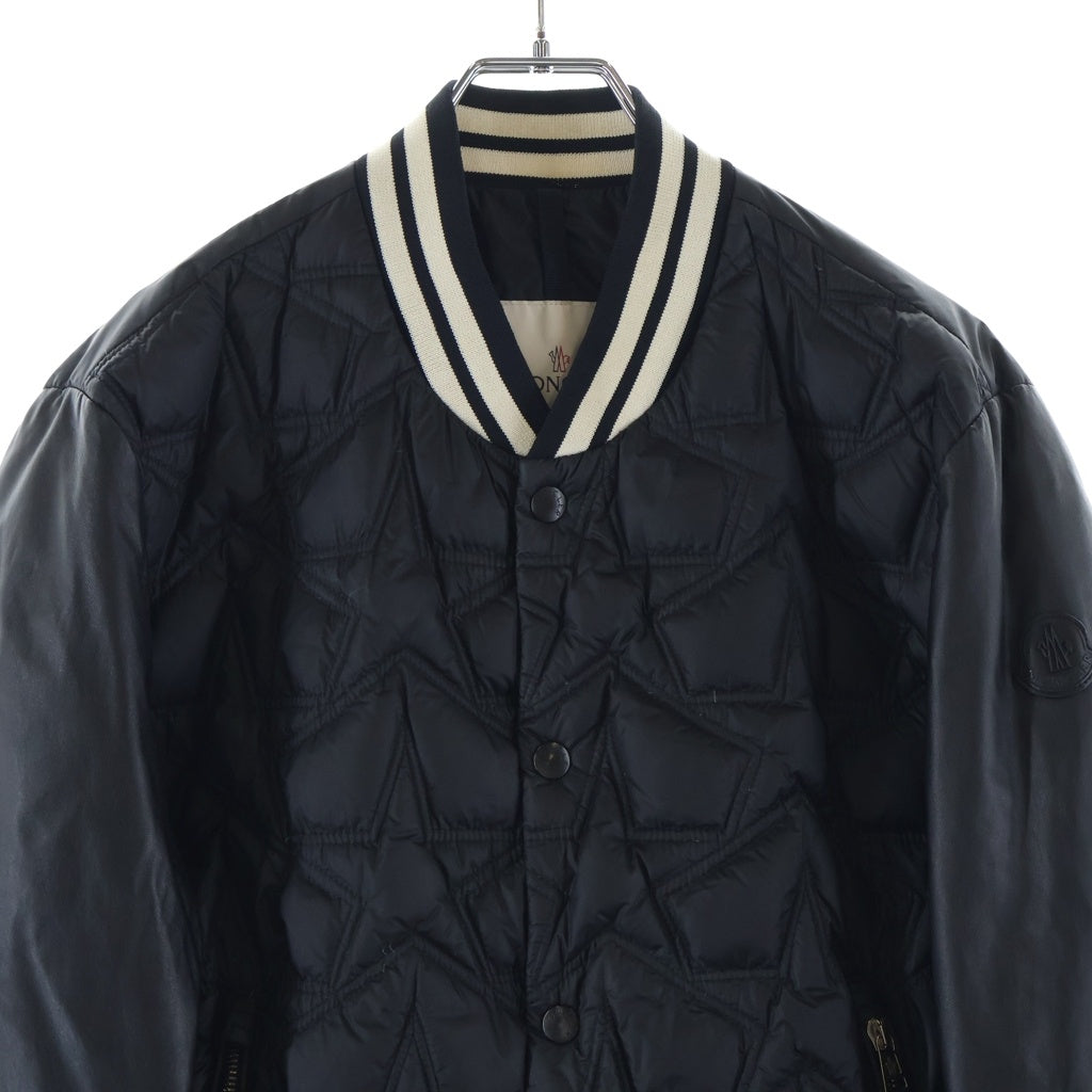 MONCLER(モンクレール) AUBURN レザー切替 キルティング ナイロン ダウンジャケット ブルゾン ブラック B20914095155 53279