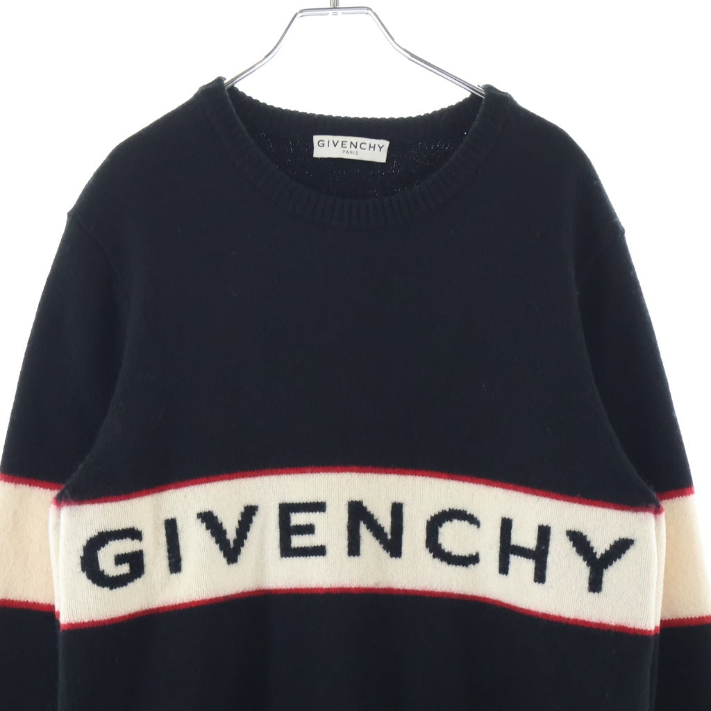 GIVENCHY(ジバンシィ) 18AW ウール フロントロゴ クルーネックニットセーター ブラック BM900G400M