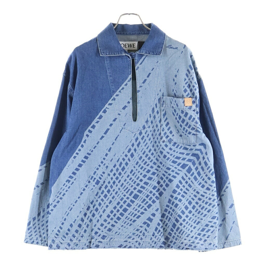 LOEWE(ロエベ) 24SS Vareuse en denim アナグラム ヴァールズ カットオフ プルオーバーデニムシャツ インディゴブルー H616Y12X12