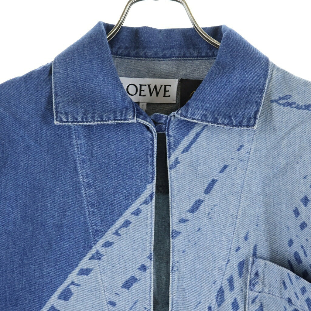 LOEWE(ロエベ) 24SS Vareuse en denim アナグラム ヴァールズ カットオフ プルオーバーデニムシャツ インディゴブルー H616Y12X12