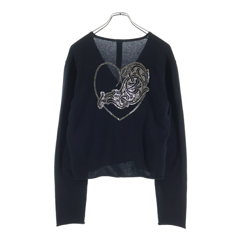 CHROME HEARTS(クロムハーツ) Y NOT RHINESTONE VINY HEART CASHMERE KNIT CARDIGAN ワイノット ラインストーン装飾 カシミヤニットカーディガン ブラック