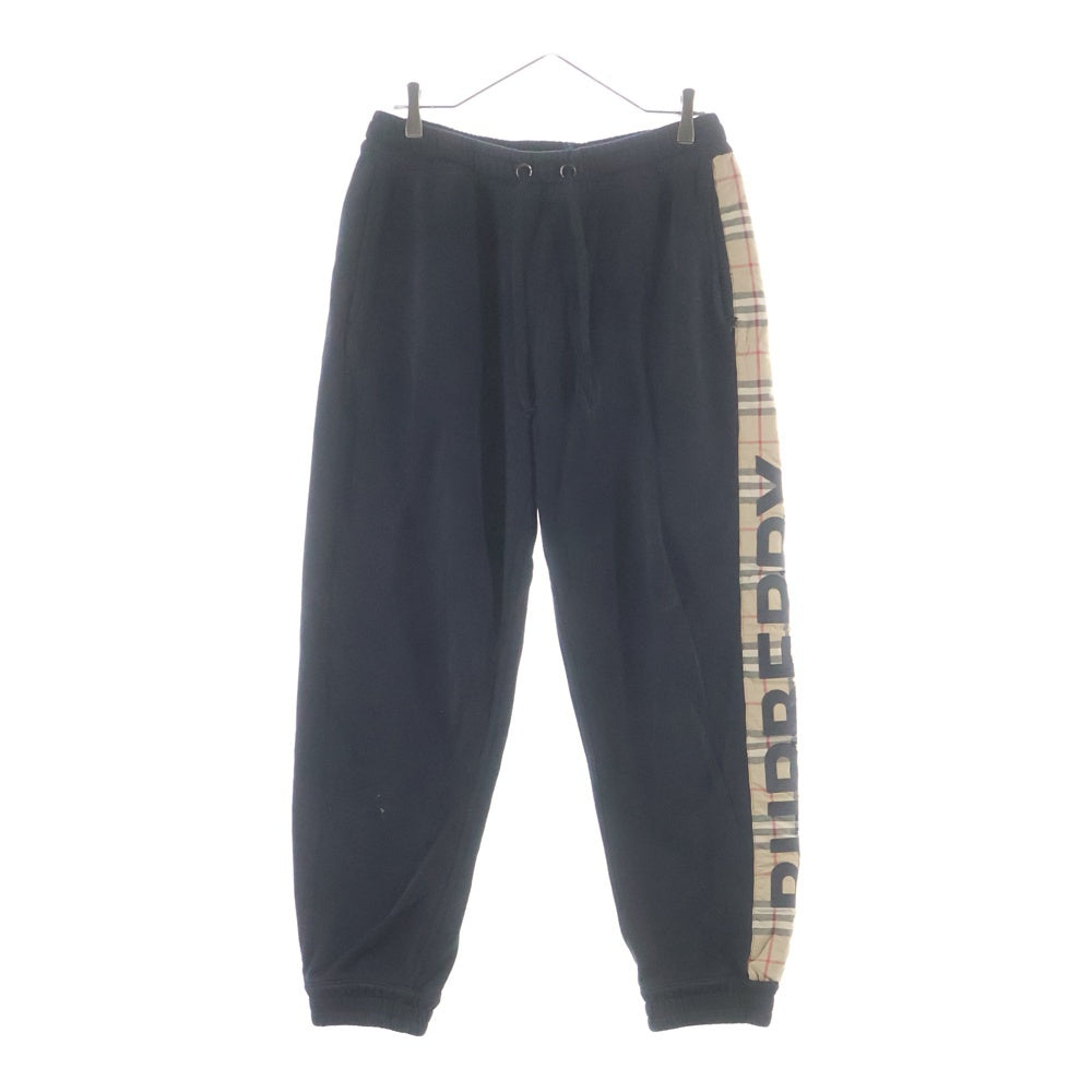 BURBERRY(バーバリー) Logo Print Check Detail Cotton Pants プリントチェック ディテールコットン スウェットパンツブラック 8025685