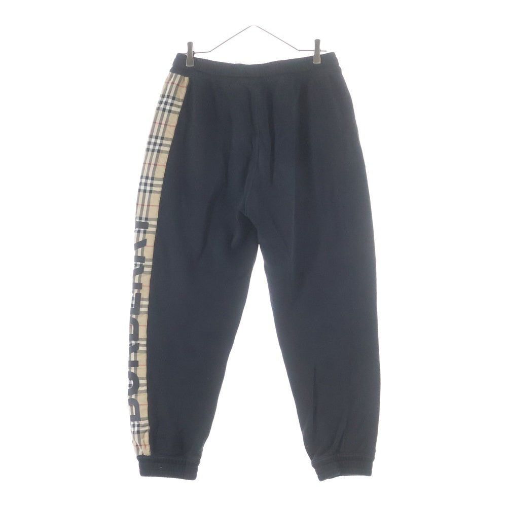 BURBERRY(バーバリー) Logo Print Check Detail Cotton Pants プリントチェック ディテールコットン スウェットパンツブラック 8025685