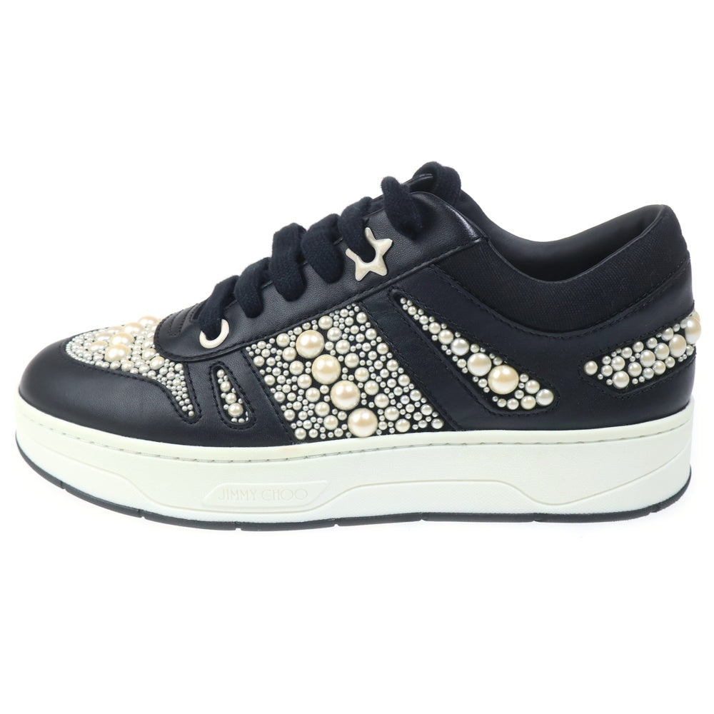 JIMMY CHOO(ジミーチュウ) HAWAII/F パールデザイン レースアップ ローカット スニーカー レディース ブラック/ホワイト