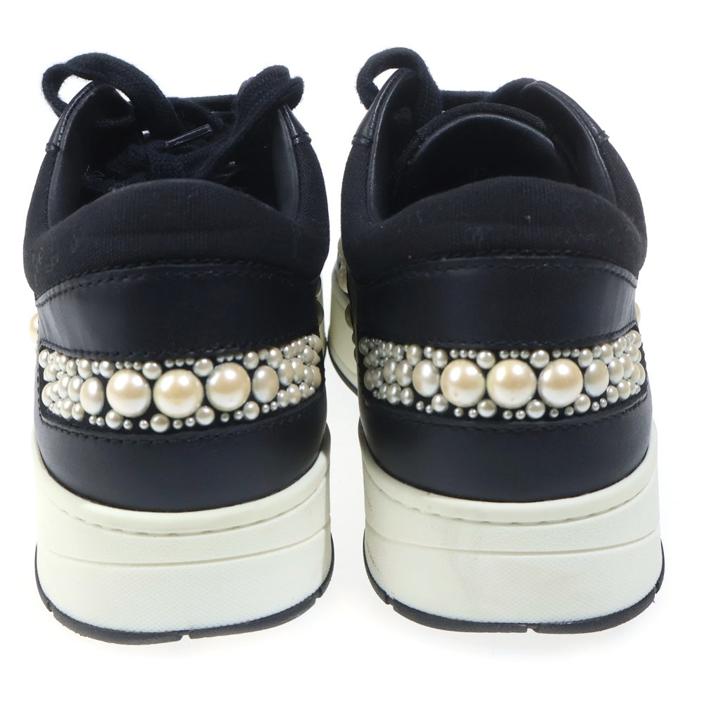 JIMMY CHOO(ジミーチュウ) HAWAII/F パールデザイン レースアップ ローカット スニーカー レディース ブラック/ホワイト