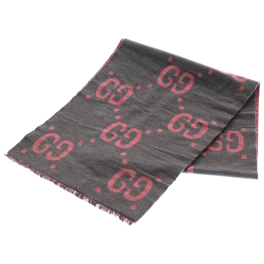 GUCCI(グッチ) GGジャガード リバーシブル マフラー ストール グレー/ピンク 558007 3G636 レディース