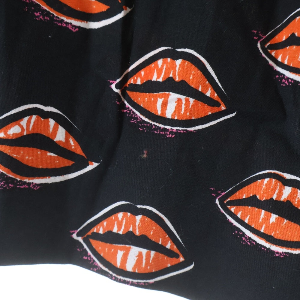 PRADA(プラダ) 総柄 リッププリント ギャザー タイトスカート レディース ブラック/オレンジ