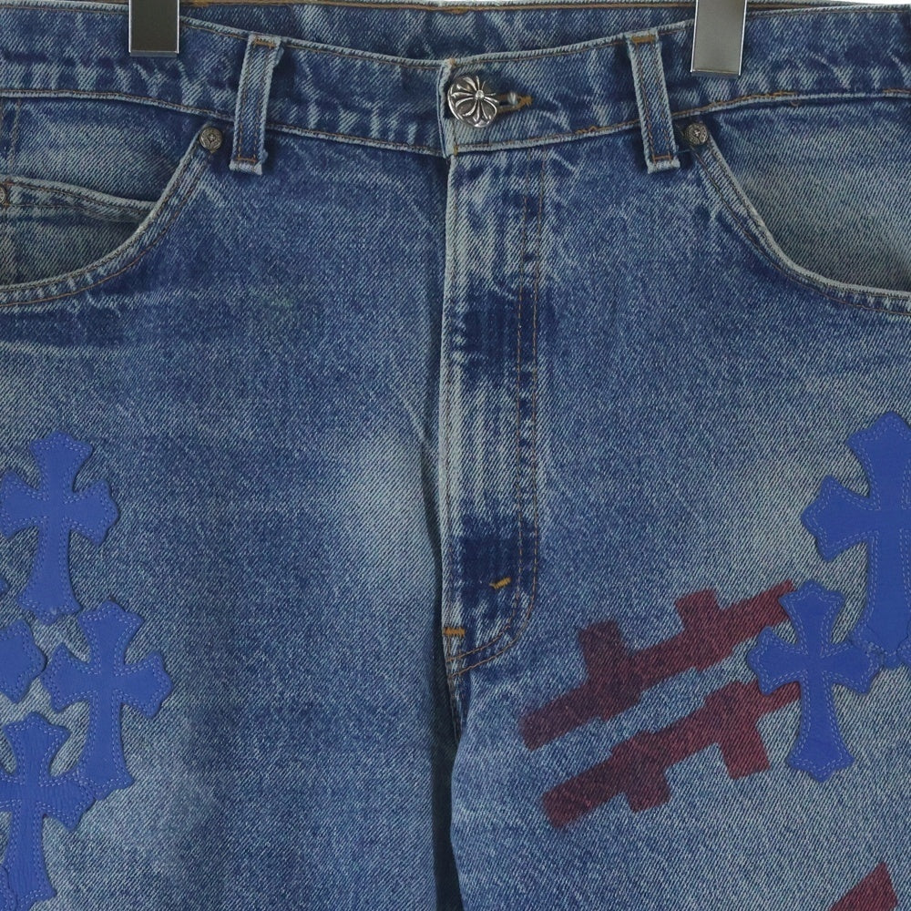 CHROME HEARTS(クロムハーツ) ×LEVI'S STENCIL DENIM 517 ステンシル ペイントデザインクロスパッチ付きデニムパンツ インディゴ