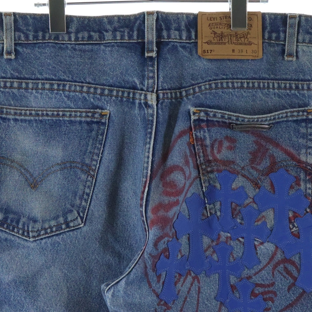 CHROME HEARTS(クロムハーツ) ×LEVI'S STENCIL DENIM 517 ステンシル ペイントデザインクロスパッチ付きデニムパンツ インディゴ