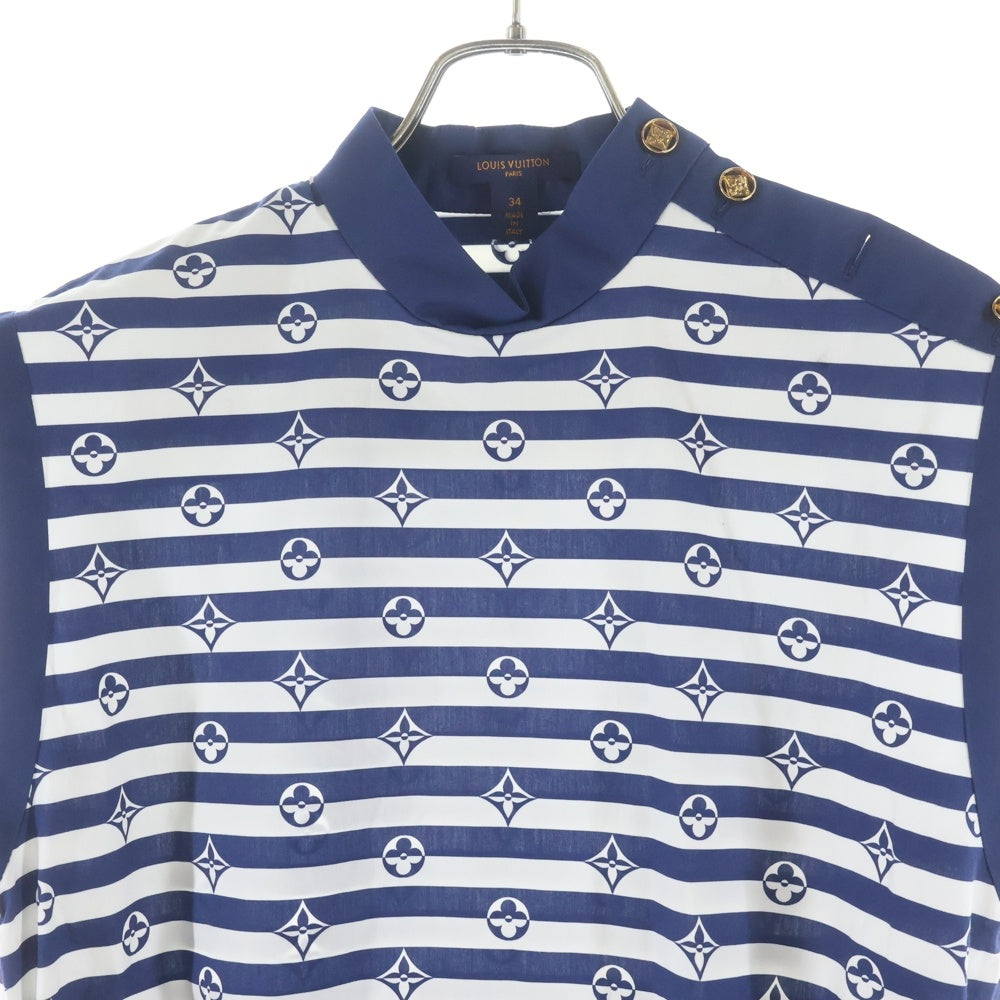 LOUIS VUITTON(ルイヴィトン) 20AW モノグラムコットンノースリーブベルト付きワンピース RW202W VSX FJDR13 ブルー/ホワイト レディース