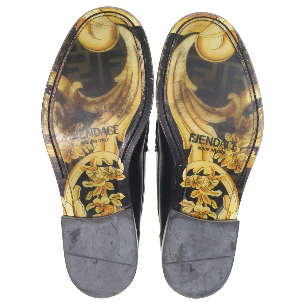 FENDI(フェンディ) ×VERSACE FENDACE ヴェルサーチェ フェンダーチェ FFロゴ セーフティピン レザーシューズ ローファー ブラック 7D1527