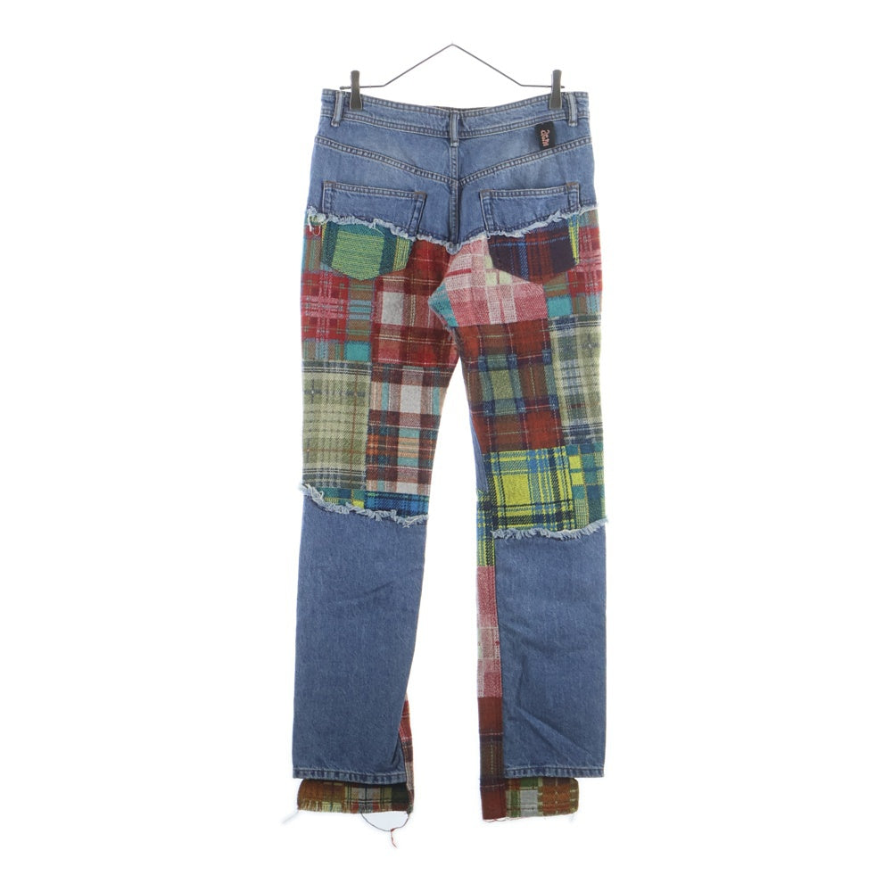 Acne Studios(アクネ ストゥディオズ) チェック切り替えスリムストレートデニムパンツ FN-MN-TROU000905 インディゴ