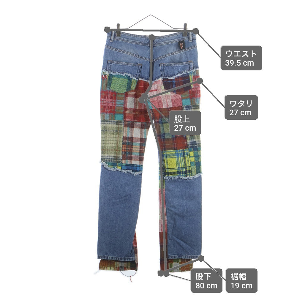 Acne Studios(アクネ ストゥディオズ) チェック切り替えスリムストレートデニムパンツ FN-MN-TROU000905 インディゴ