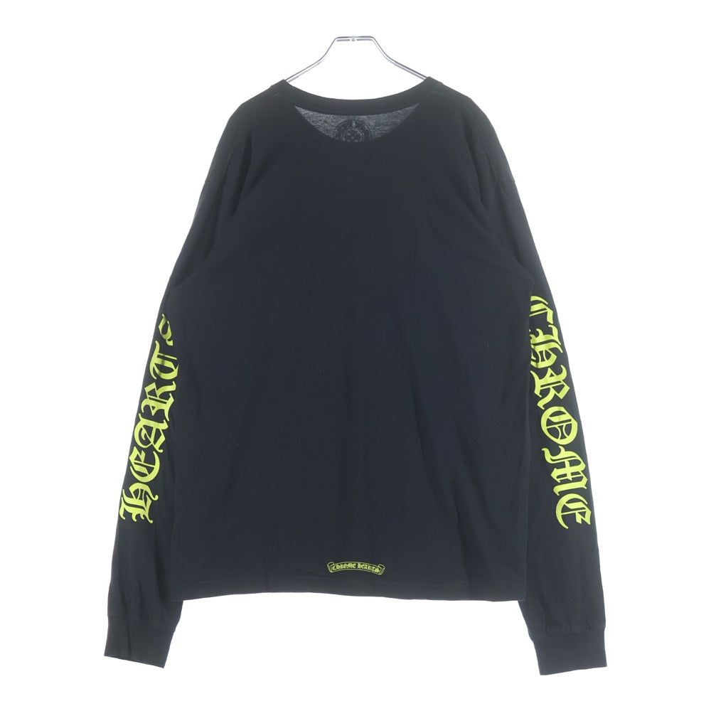 CHROME HEARTS(クロムハーツ) Neck Logo L/S Tee ネックロゴプリント コットンクルーネック 長袖Tシャツ カットソー ブラック/イエロー