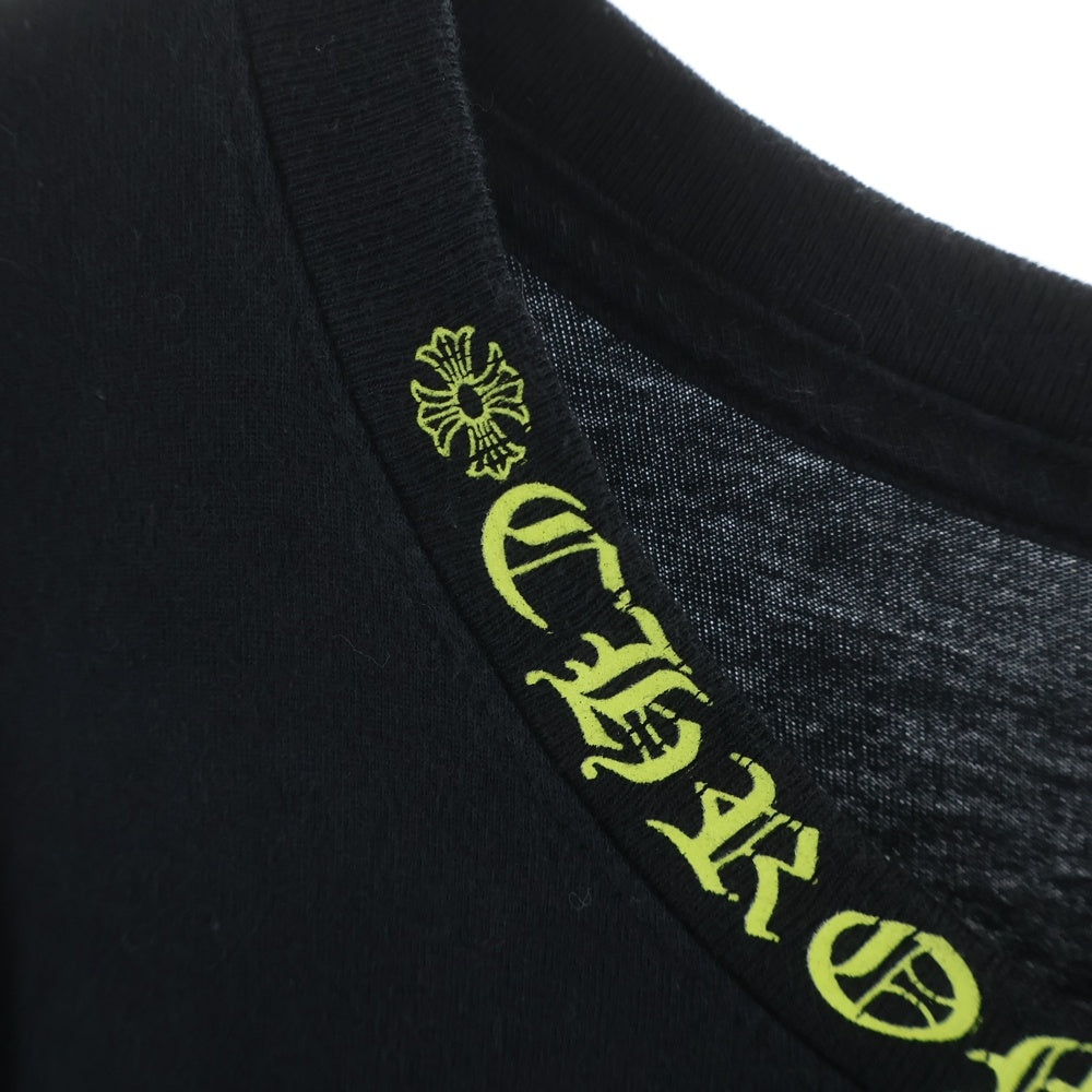 CHROME HEARTS(クロムハーツ) Neck Logo L/S Tee ネックロゴプリント コットンクルーネック 長袖Tシャツ カットソー ブラック/イエロー