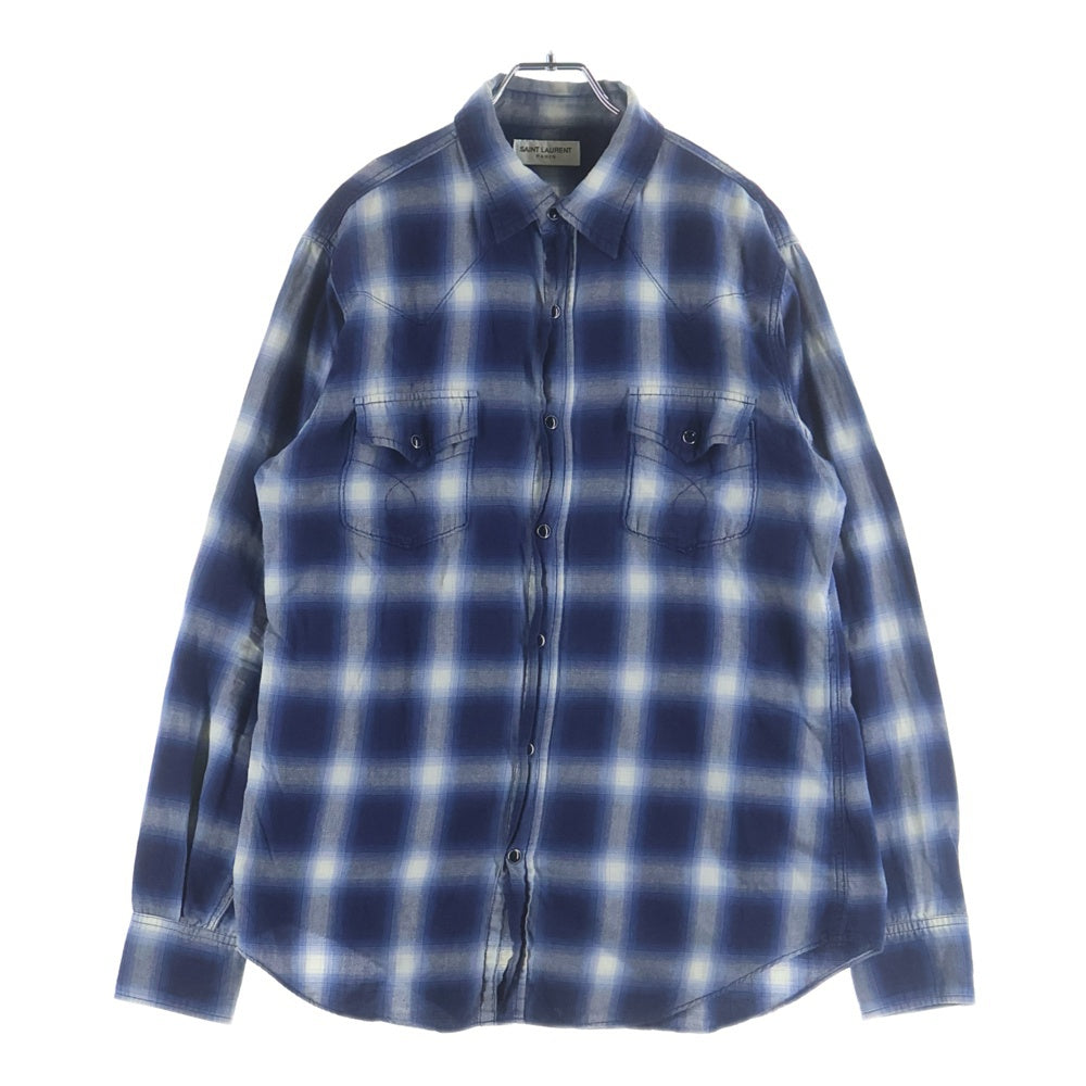 SAINT LAURENT PARIS(サンローランパリ) 16SS オンブレチェック 長袖シャツ 455433 Y019P ブルー