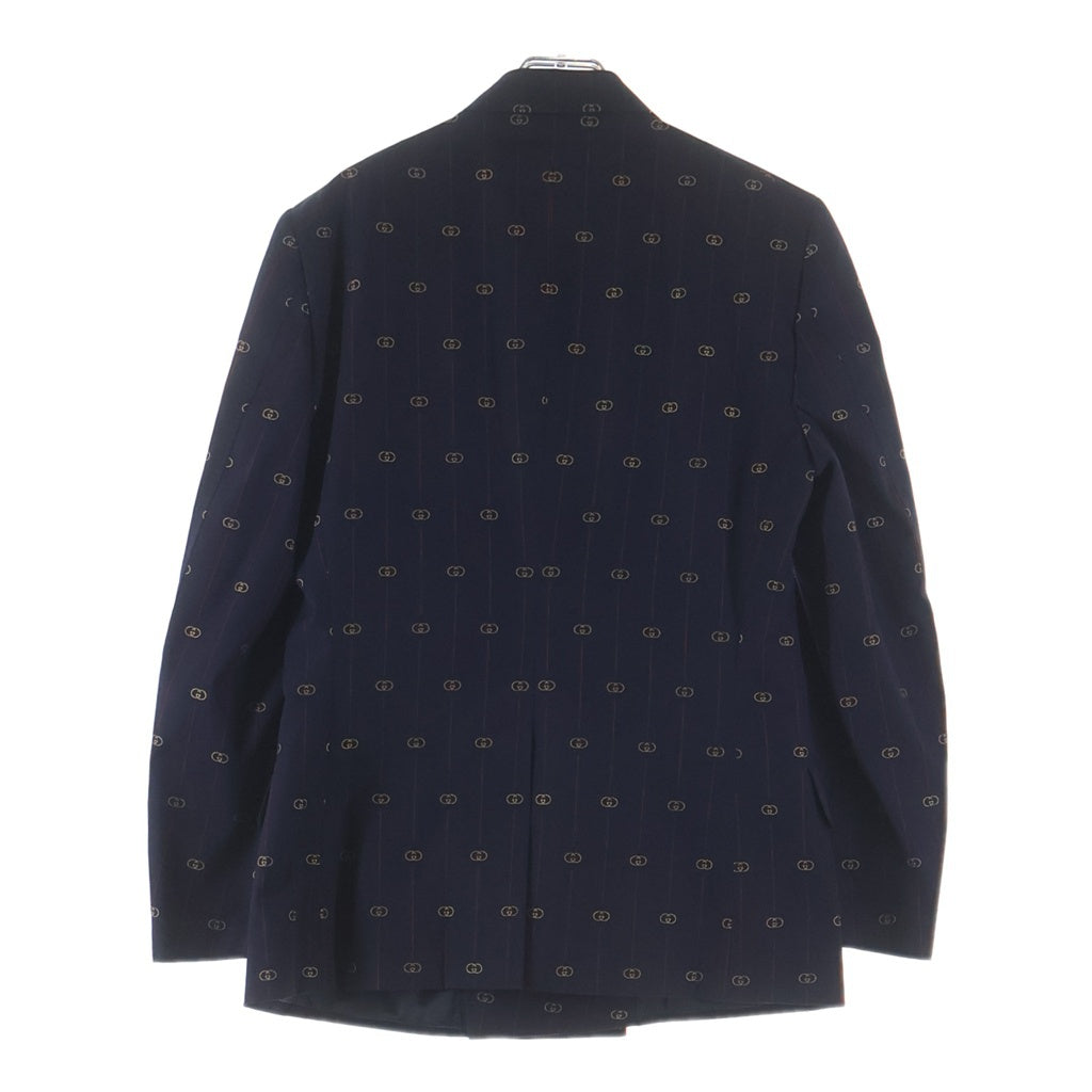 GUCCI(グッチ) インターロッキングG ストライプ ウール ピークドラペルダブルブレストジャケット スリムテーパードスラックス セットアップスーツ 660190 ZAGWR ネイビー