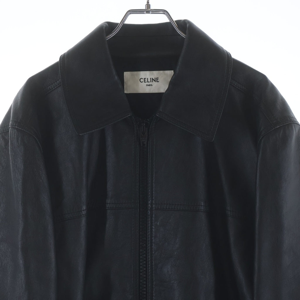 CELINE(セリーヌ) 22SS ラムスキン フリンジスタッズ ジップアップ レザージャケット ブラック 2EB53280D