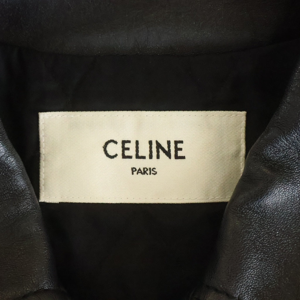 CELINE(セリーヌ) 22SS ラムスキン フリンジスタッズ ジップアップ レザージャケット ブラック 2EB53280D