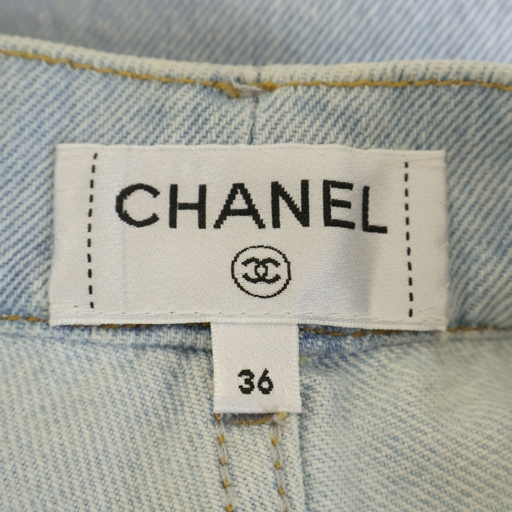 CHANEL(シャネル) 24C ココマークボタン ワイドデニムパンツ インディゴ/ピンク P76402V68290 レディース