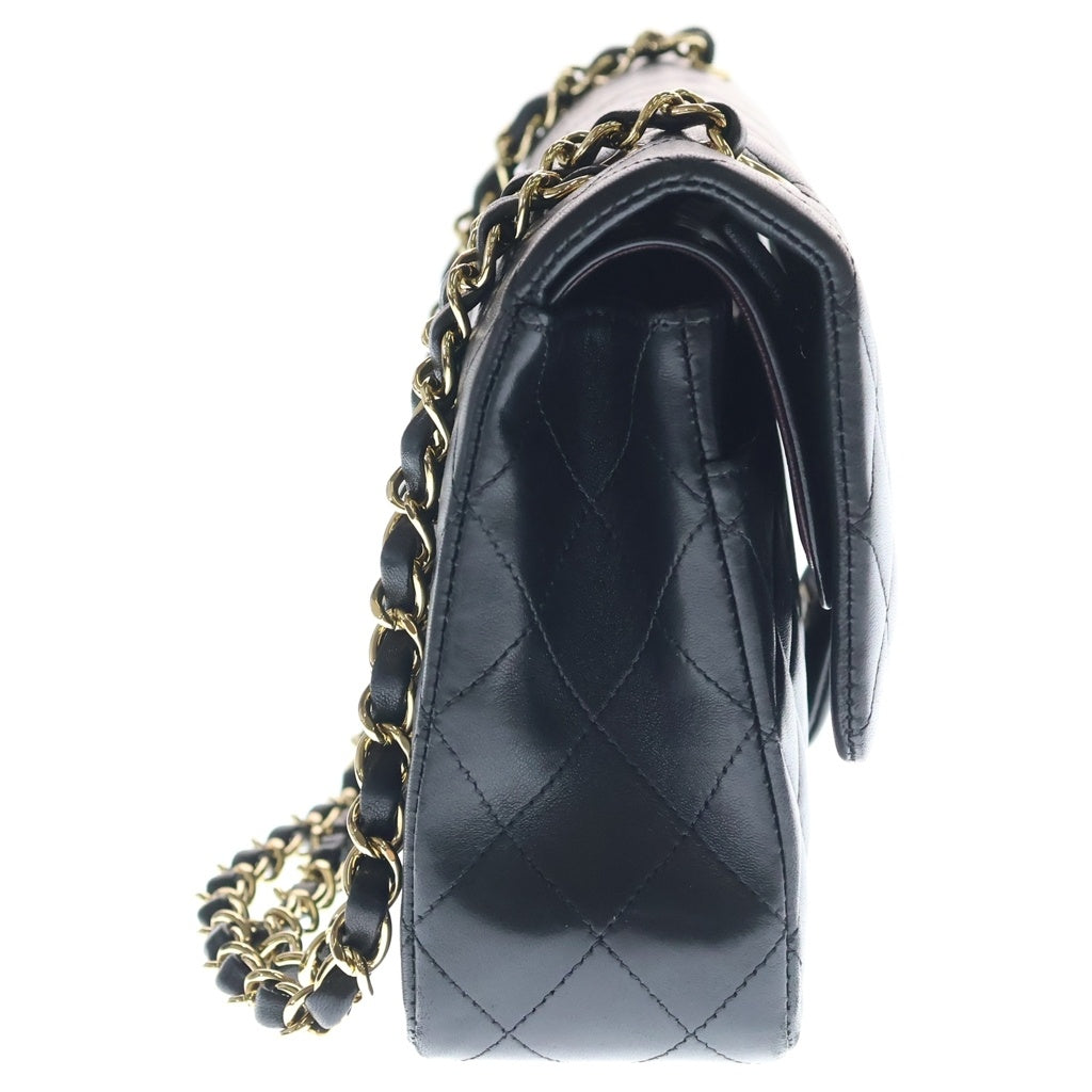 CHANEL(シャネル) 11.12 マトラッセ25 ダブルフラップ ダブルチェーン クラシック ショルダーバック ラムスキン ゴールド金具 12番台 ブラック A01112 レディース