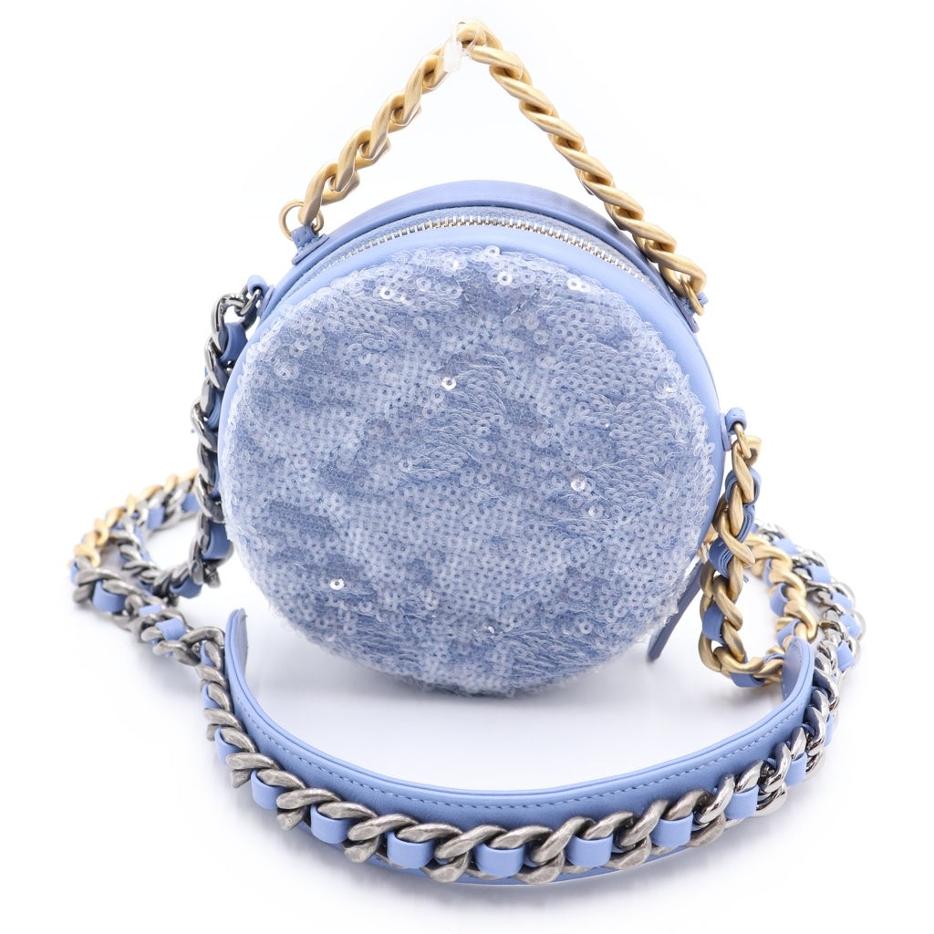 CHANEL(シャネル) シャネル19 スパンコール ラウンド チェーンショルダーバック ライトブルー 30番台 AP0945 レディース