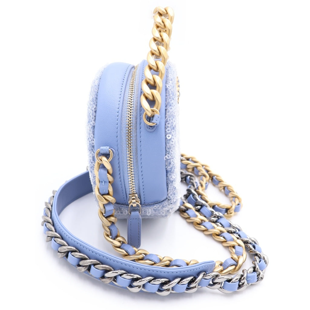 CHANEL(シャネル) シャネル19 スパンコール ラウンド チェーンショルダーバック ライトブルー 30番台 AP0945 レディース