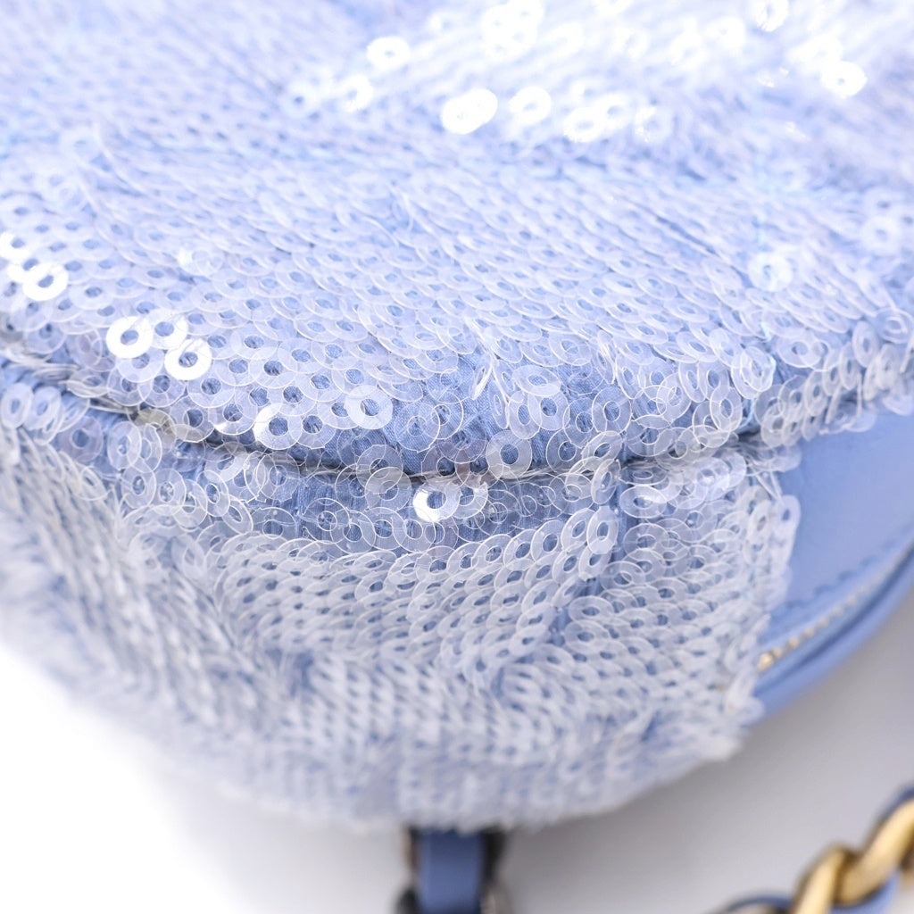 CHANEL(シャネル) シャネル19 スパンコール ラウンド チェーンショルダーバック ライトブルー 30番台 AP0945 レディース