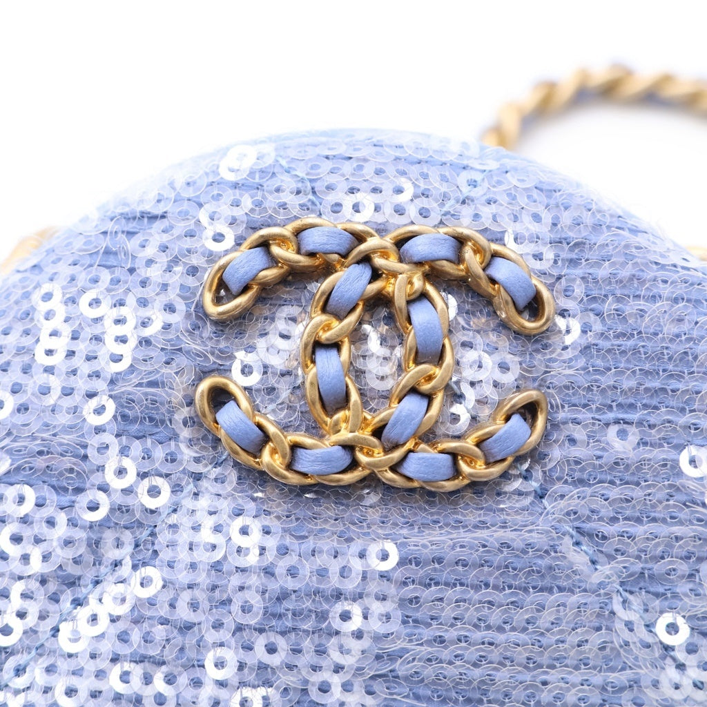 CHANEL(シャネル) シャネル19 スパンコール ラウンド チェーンショルダーバック ライトブルー 30番台 AP0945 レディース