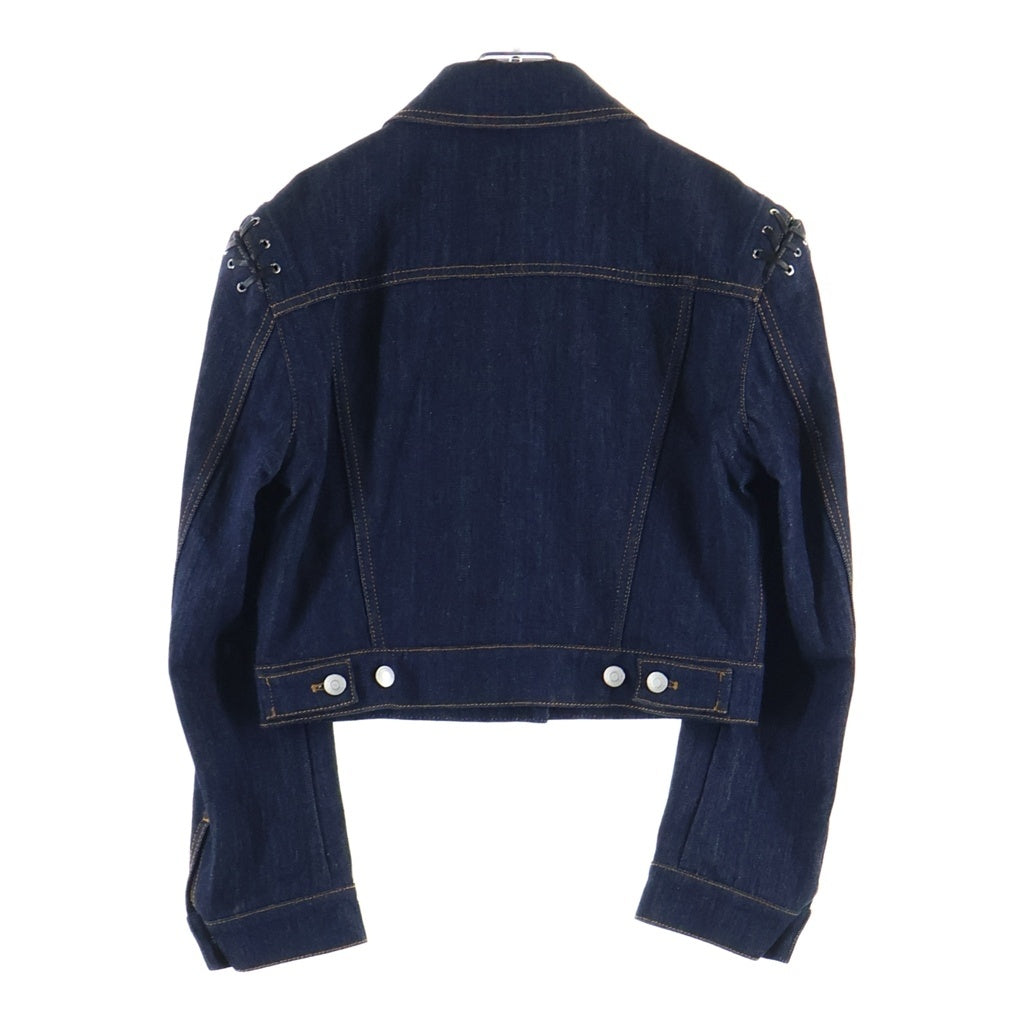 Alexander McQueen(アレキサンダーマックイーン) CROPPED DENIM JACKET レザー レースアップ クロップド デニムジャケット レディース インディゴ 790148