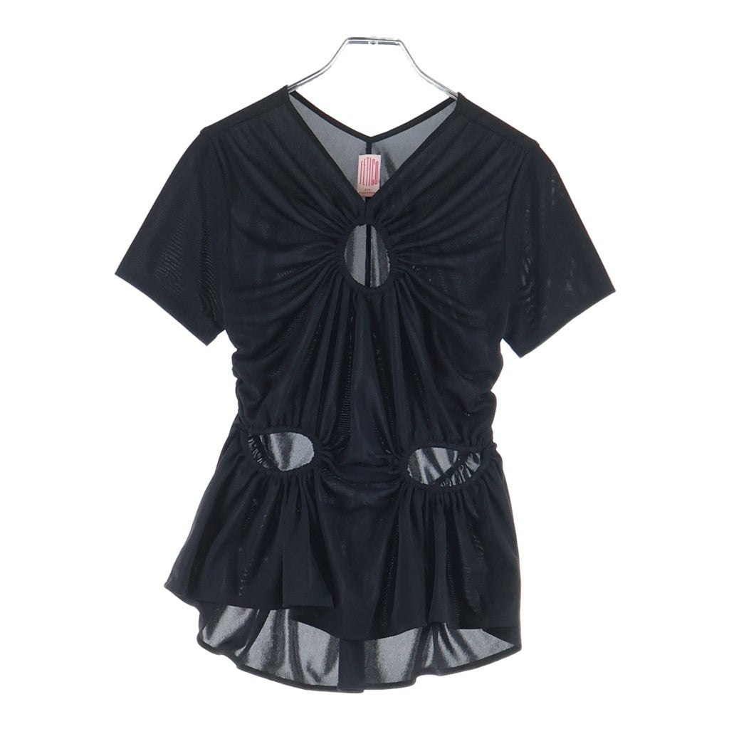 NO BRAND(ノーブランド) FETICO フェティコ ×STUDIOUS サークルカット半袖Tシャツ ブラウス ブラック レディース FTC252-0421